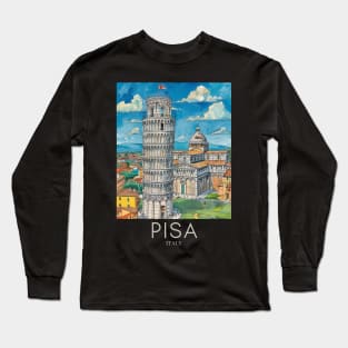 A Pop Art Travel Print of Pisa - Italy Long Sleeve T-Shirt